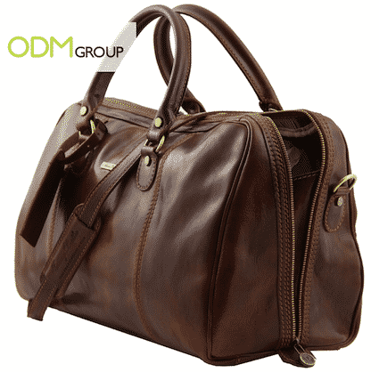 High-quality leather duffel bag for executive gifts.