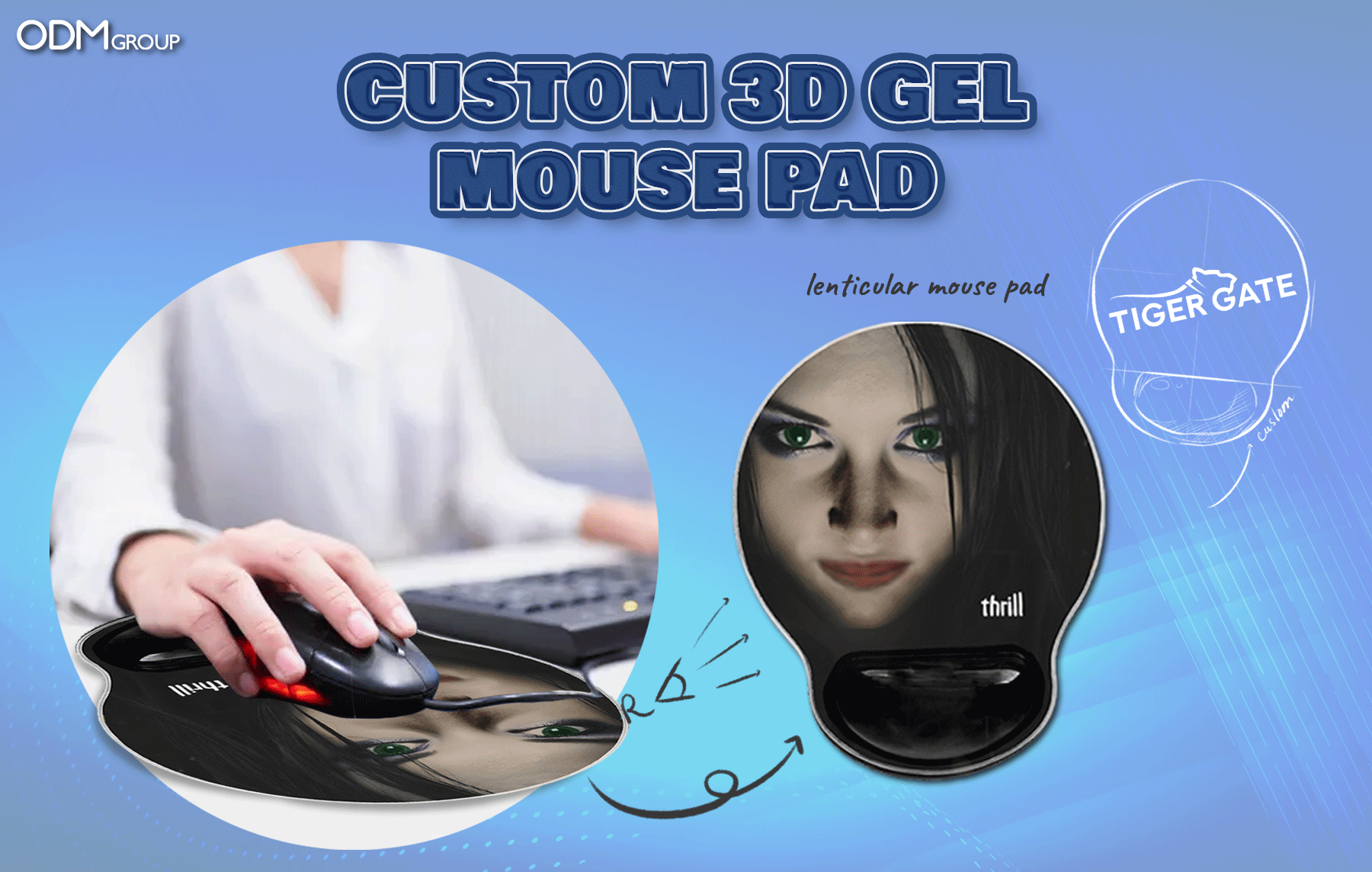 Custom 3D gel mouse pad with ergonomic wrist support.