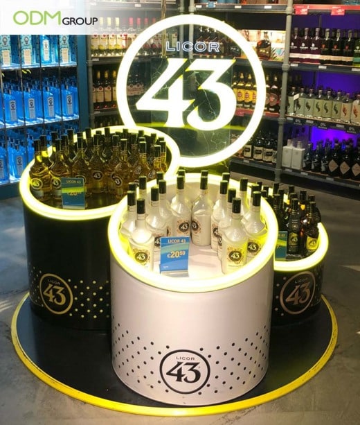 Circular display for Licor 43 bottles.