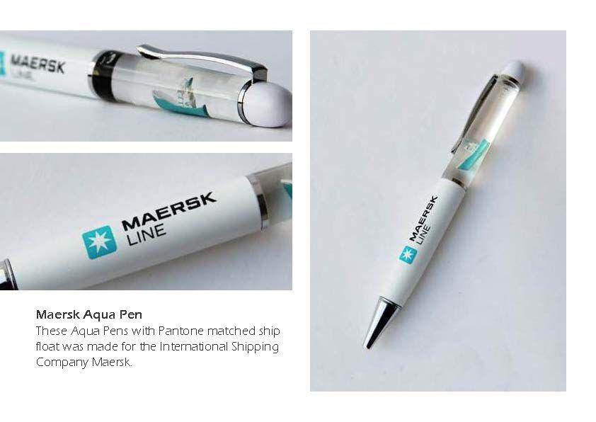 Maersk Aqua pen with floating ship inside.