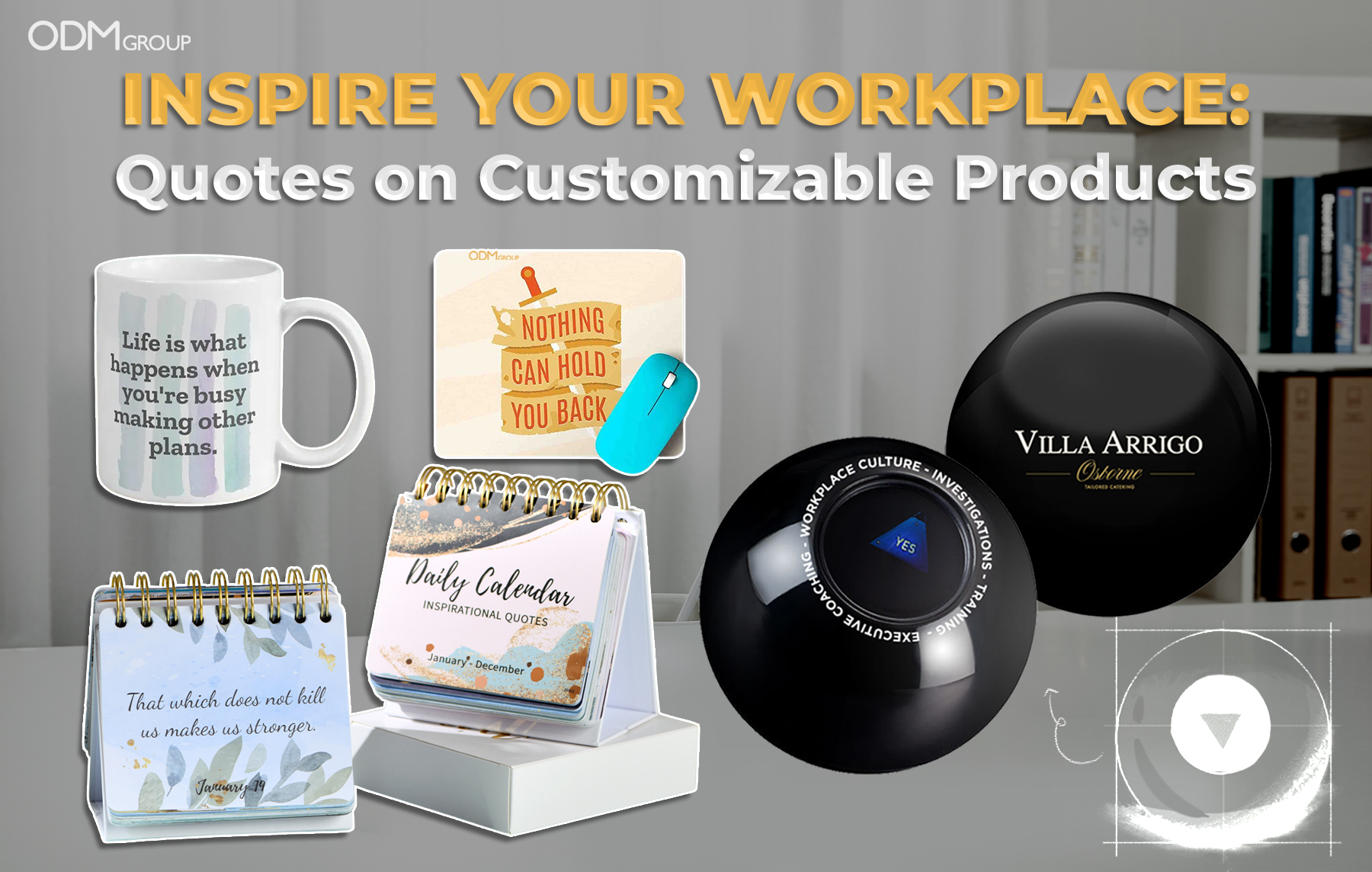 Customizable products including a mug, mouse pad, daily calendar, and more with Motivational Quotes for Employees from Managers