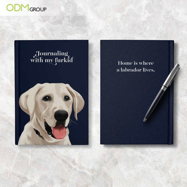 Customizable journals with Labrador dog design.
