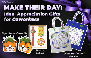 Appreciation gifts for coworkers - Tiger ceramic flower pot, electronic gift set, and Snake and Ladders tote bag.