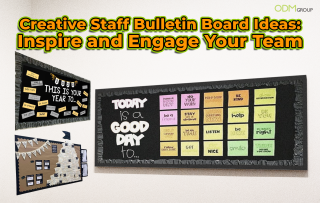 Creative staff bulletin board ideas displayed with various inspiring and motivational messages.