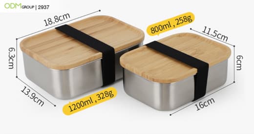 Stainless steel bento lunch boxes with bamboo lids.