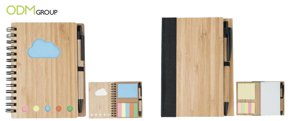 Eco-friendly bamboo notebook with pen and sticky notes gift for coworkers.