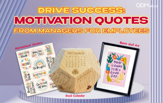 Products including stickers, desk calendar, and framed quote art with motivational messages.