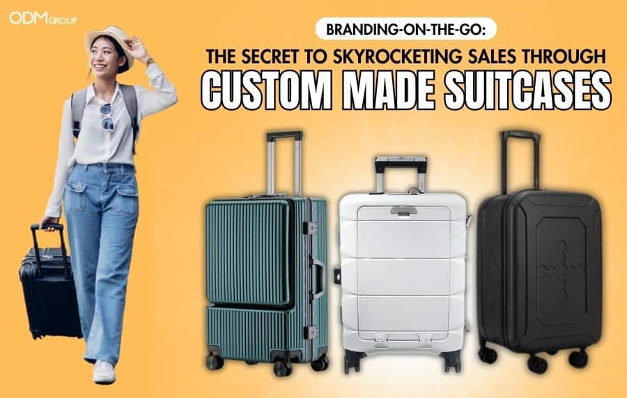 Collection of custom-made suitcases, a premium corporate holiday gift idea for frequent travelers.