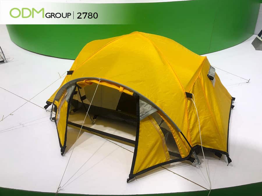 Yellow customized tent, ideal for adventurous corporate holiday gift ideas.