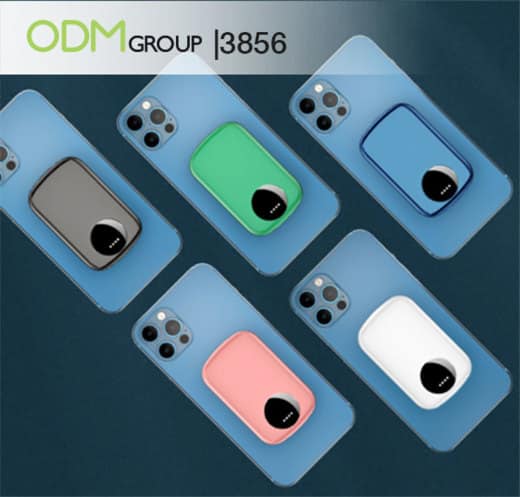 Colorful magnetic power banks attached to the back of smartphones.