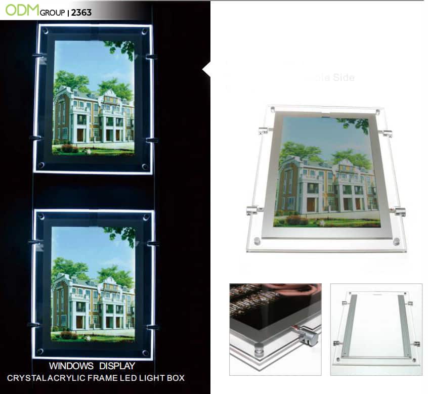 Crystal acrylic frame LED light box displaying a building - Best gifts for coworkers
