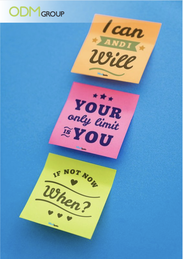 Colorful sticky notes with motivational quotes.